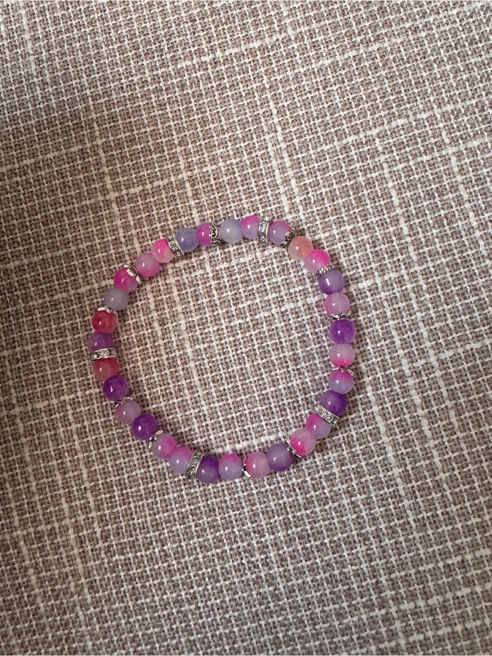 Pink & Purple Beaded Stretch Bracelet by